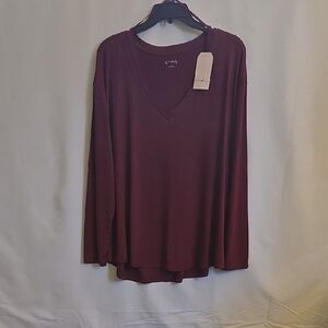 Burgundy Long Sleeve V-Neck Top